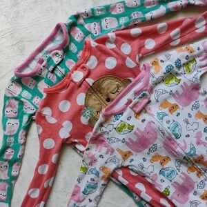 Lot Of 3 Footed Sleepers |  Owls Monkey Polka Dot Animals | 24M